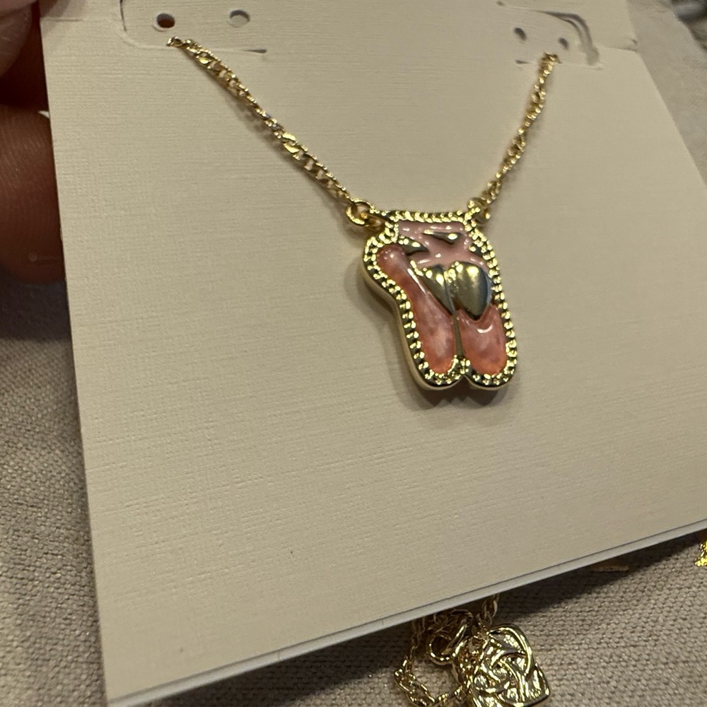 NWT Kendra Scott Ballet Gold Pink Pendant Necklace short adjustable - Picture 2 of 5